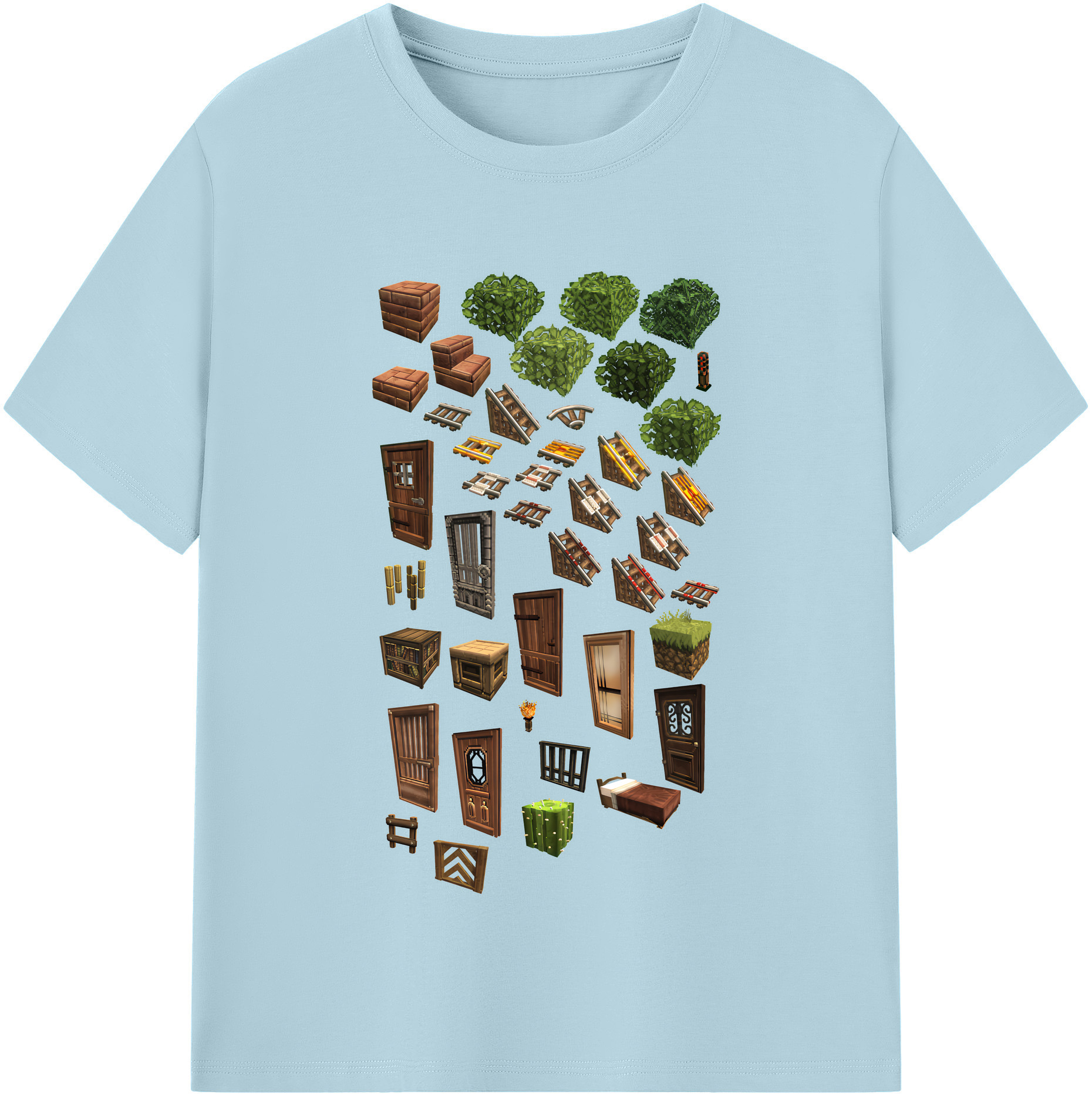 （画像用） マインクラフト ブロックの世界 Minecraft MC Block world 綿100％半袖Tシャツ（フロントプリント）